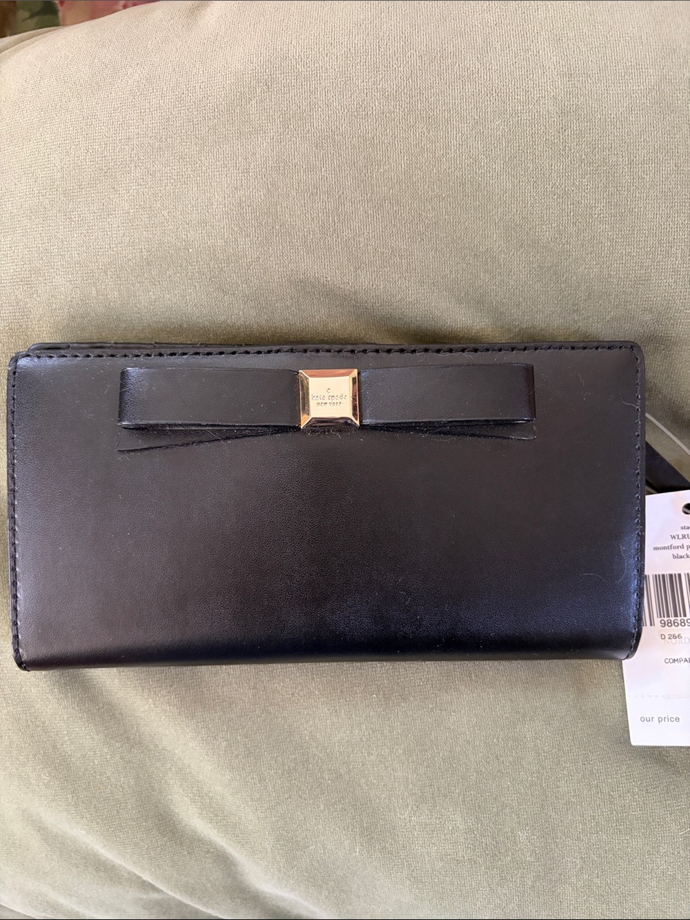NWT Kate Spade Black Bow Continental Wallet with Gold Accent